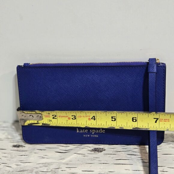 Kate Spade Cedar Street Karolina Leather Wristlet Card Wallet Cobalt Blue Gold - Picture 9 of 10